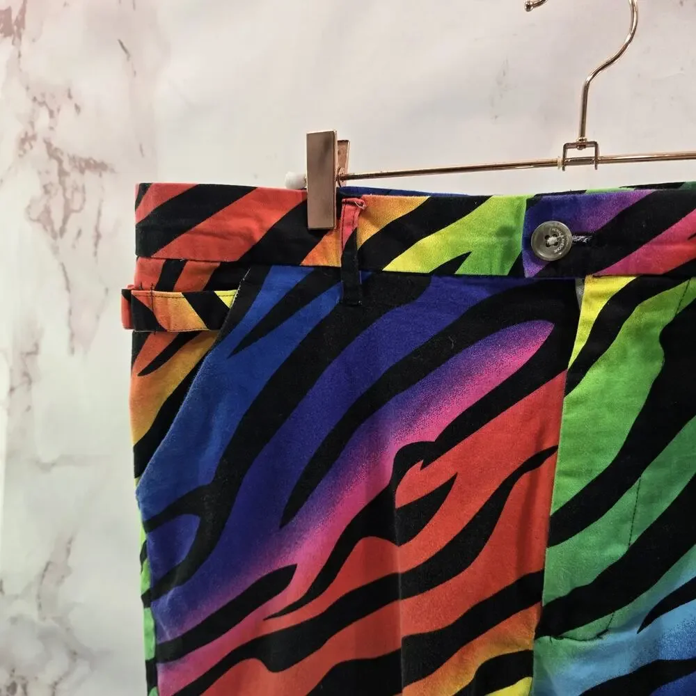 Royal Awesome Pants Mens 36 X 30 Zebra Tiger Rainbow Chino Pride Neon